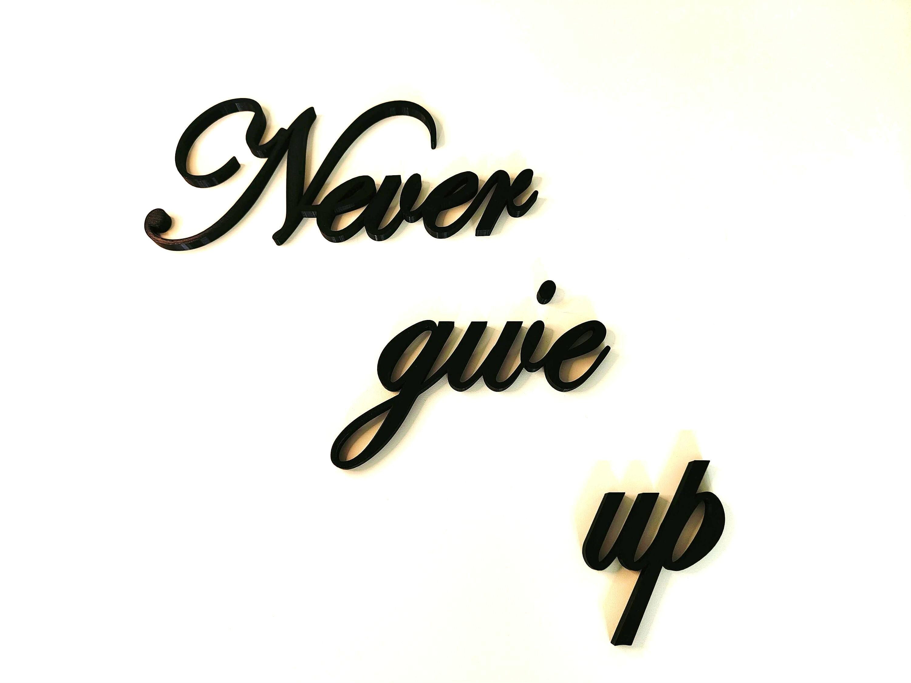 Never give up sign, wall plastic sign, motivational quote sign, sign home decor, 3D printed